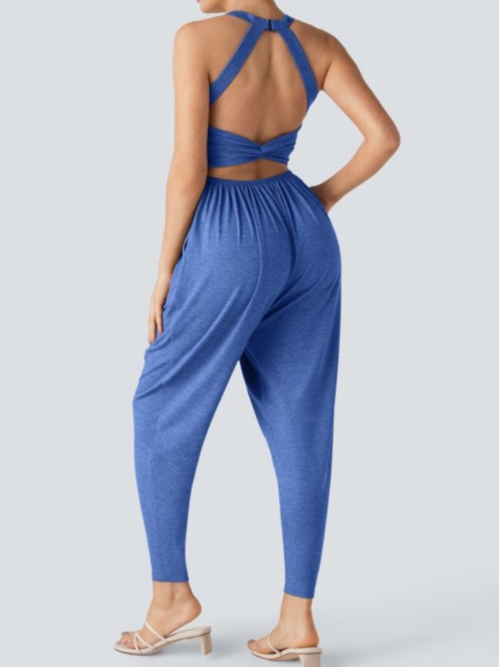 HALARA Blue Back-Cut Jumpsuit with Tapered Track Pants